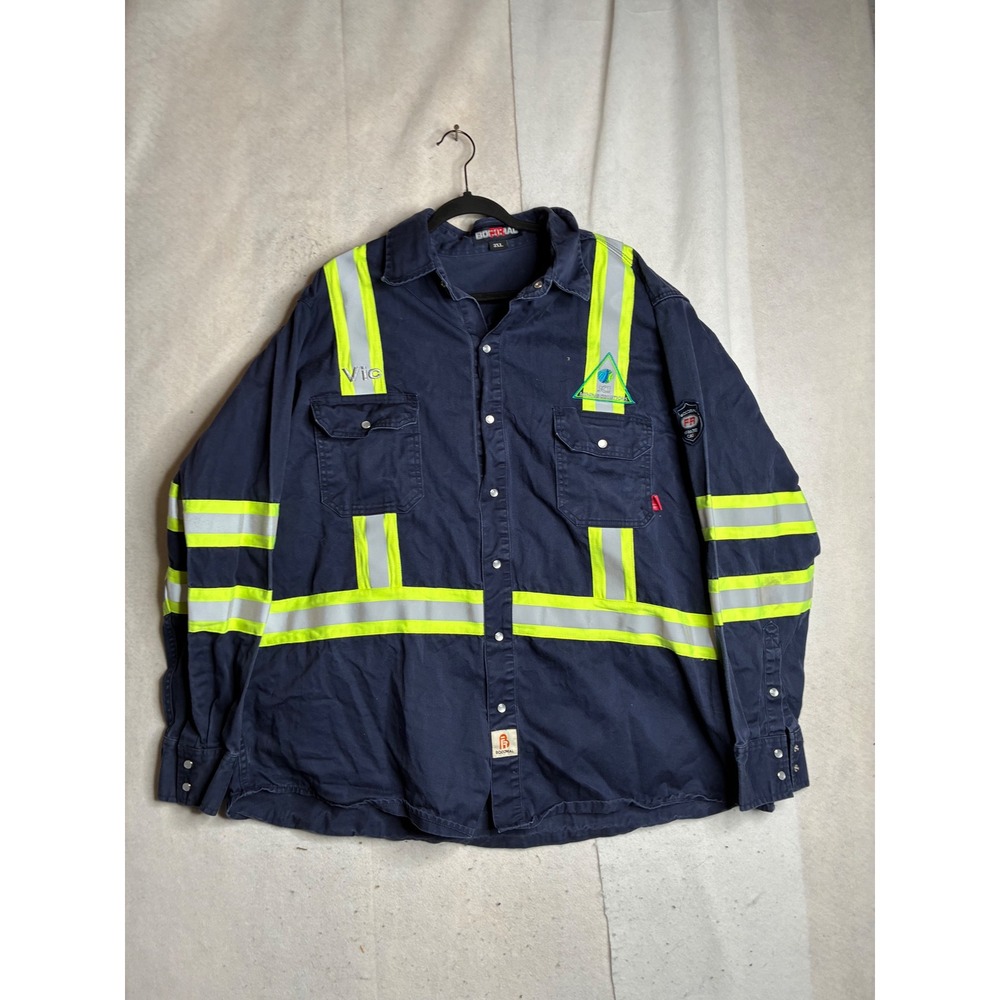 Bocomal FR Shirt Mens 3XL Navy Blue Hi Vis Reflective Flame Resistant NFPA 2112